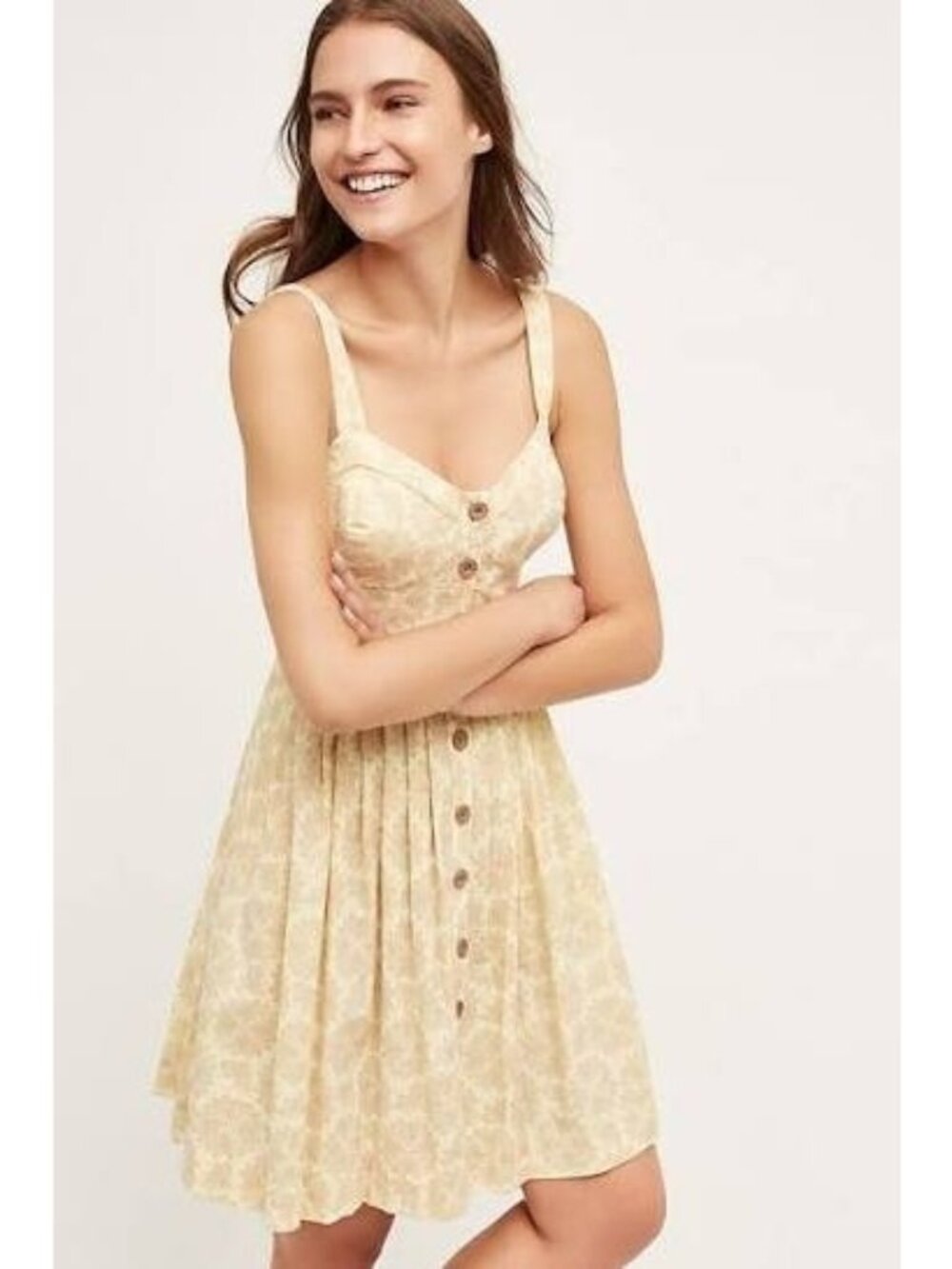 Maeve Anthropologie Cafe Yellow Dragon Fly Print Sun Dress, Size 4